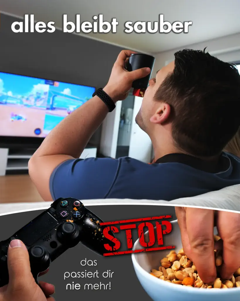 Mit dem SNAGGER beim Gaming snacken, ohne mit den Fingern in die Snacks zu greifen.